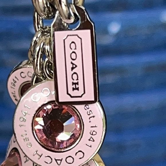 COACH PINK  Crystal & Enamel Silver Gem Stone Key Chain / Fob Purse Charm - Picture 5 of 8